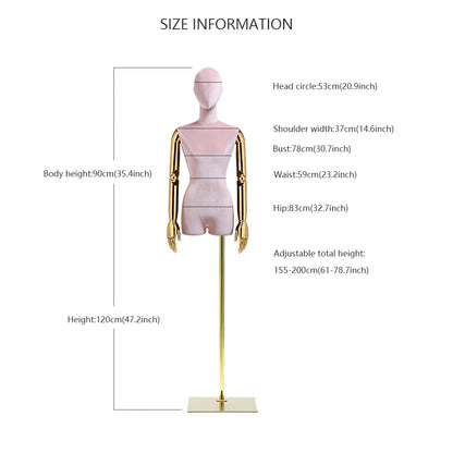 JELIMATE Female Half Body Mannequin Dress Form Adjustable,Colorful Velvet Mannequin Torso With Silver Gold Hand,Female Body Mannequin Lady Display Form Clothing Display Model