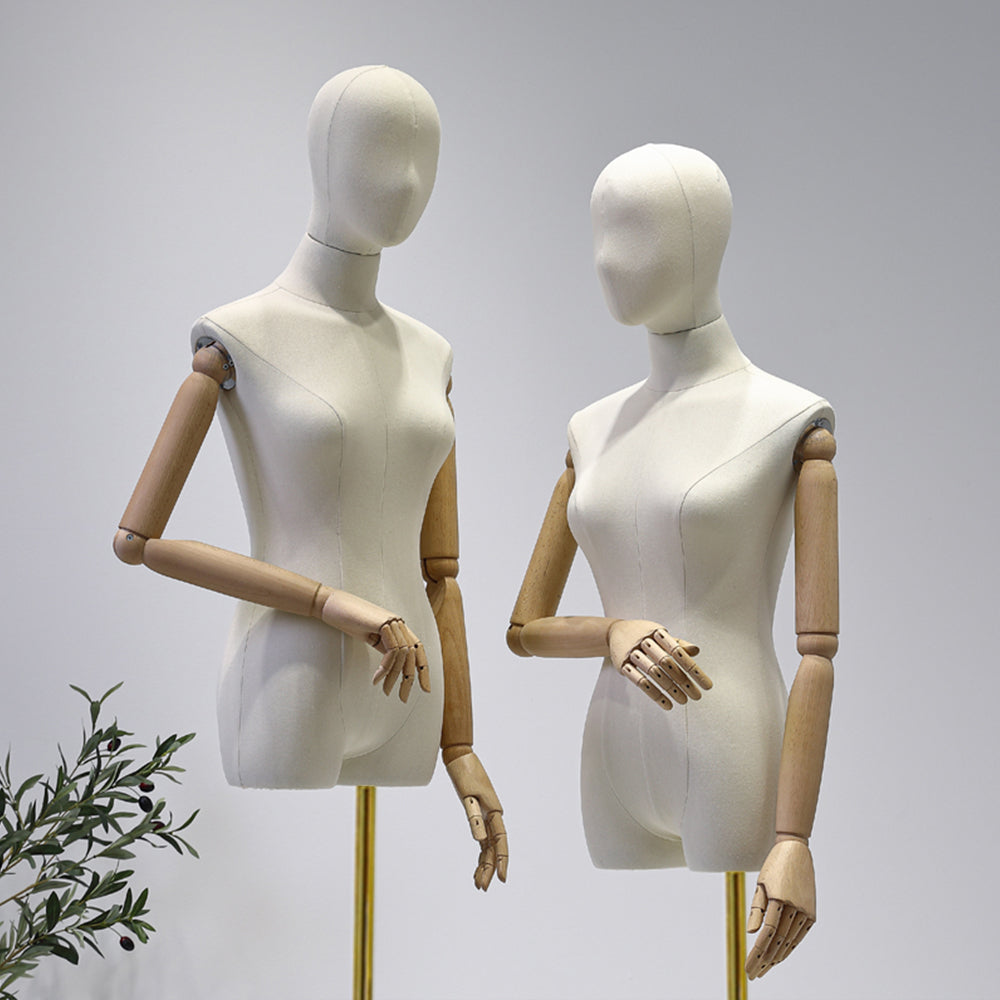 Female Adult Mannequin Torso With Stand, Half Body Woman Display Linen  Dress Form Adjustable Height,flexible Wooden Arms for Clothing. 