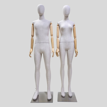 Jelimate High End Male Female Torso Mannequin With Wooden Arms,Bamboo Hemp Mannequin Full Body Half Body,Jewelry Wedding Dress Clothing Display Dress Form