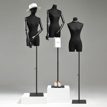 Lade das Bild in den Galerie-Viewer, Half Body Female Display Dress Form Mannequin,Black Linen Mannequin Torso,Fashion Mannequin Head For Wigs,Hat Holder Jewelry Stand
