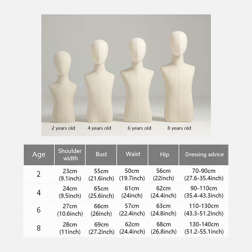 Jelimate Clothing Boutique Store Beige Kid Mannequin Upper Body, Natural Canvas Mannequin Fabric Dress Form Torso,Baby Mannequin Clothing Dress Form