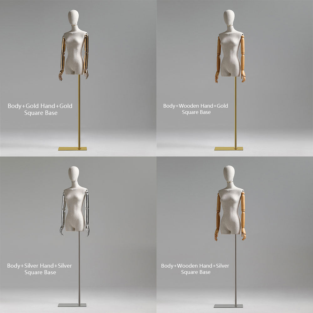 Female Standing Dressform Half Dummy with Wooden Stand, For