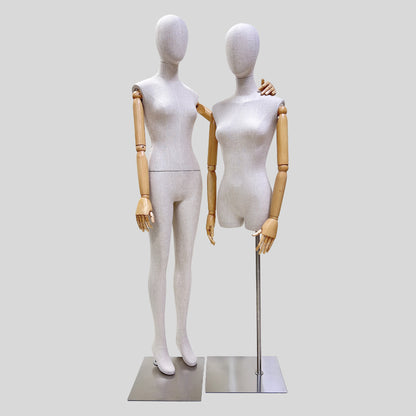 Jelimate High End Male Female Torso Mannequin With Wooden Arms,Bamboo Hemp Mannequin Full Body Half Body,Jewelry Wedding Dress Clothing Display Dress Form