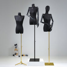 Load image into Gallery viewer, Half Body Female Display Dress Form Mannequin,Black Linen Fabric Mannequin Torso,Wooden Mannequin Arms,Clothing Mannequin Jewelry Holder Hat Holder
