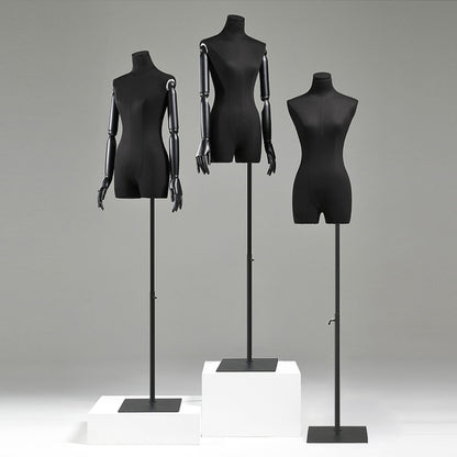 Maniquí de exhibición de medio cuerpo para mujer, torso de maniquí de lino negro, cabeza de maniquí de moda para pelucas, soporte para sombreros y joyas