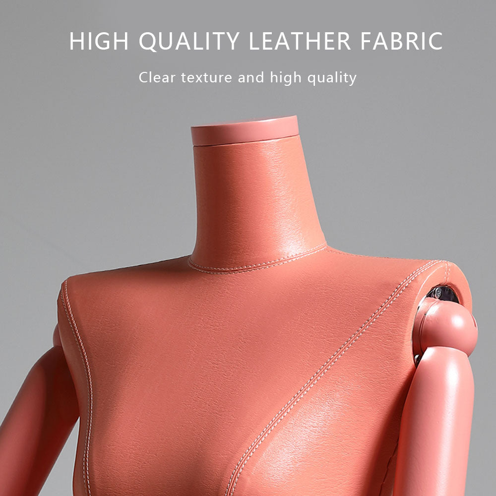 Jelimate Luxury Window Leather Half Body Female Dress Form Mannequin Upper Body Silver Square Base Women Clothing Display Mannequin Torso with Wooden Hand