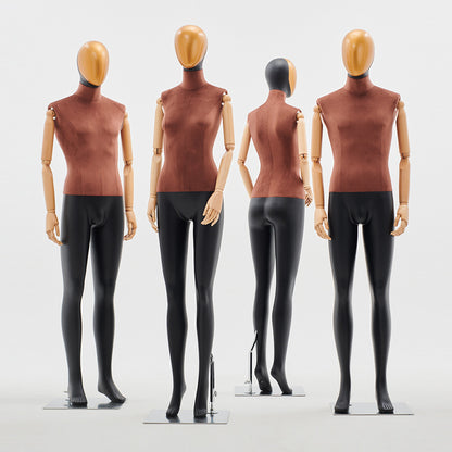 Jelimate High End Male Female Full Body Display Mannequin,Upper Bust Wrapping Brown Velvet Bottom Leg Painting Matte Black Dress Form with Wooden Arms