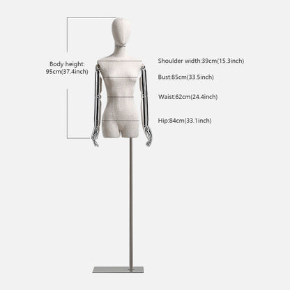 Jelimate High End Half Body Female Display Dress Form Adjustable Linen Mannequin Torso Model Fashion Window Fitting Mannequin Manikin Head For Wigs