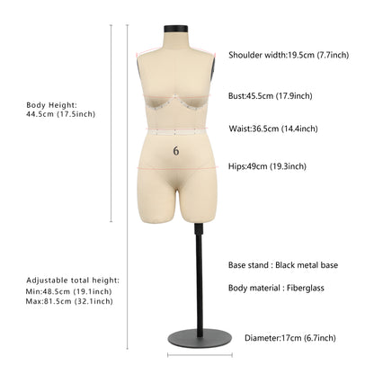 Jelimate Size 6 Female Plus Size Dress Form With Soft Arms,Lingerie Bust Mini Tailor Mannequin Half Scale Dress Form For Sewing, 1:2 Scale Women Plus Size Mannequin Dressmaker Dummy