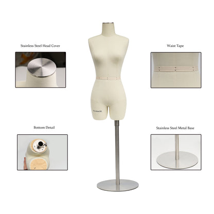 JMSIZE8 Half Scale Female Dress Form For Pattern Making,1/2 Scale Miniature Sewing Mannequin for Women,Mini Tailor Mannequin for Fashion Designer Fashion School Draping Mannequin