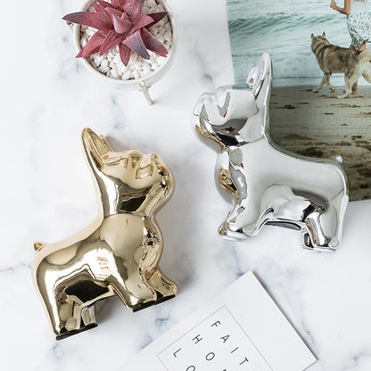 Jelimate Nordic Electroplating Dog Mannequin Pet Ornament Colorful Animal French Bulldog Puppy Piggy Bank European Luxury Living Room Study Hotel TV Wine Cabinet Office Home Decoration