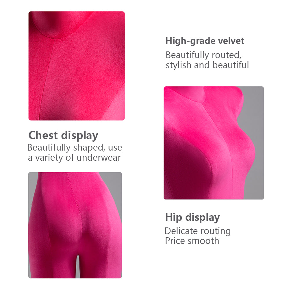 Jelimate Clothing Store Underwear Mannequin Torso Female,Pink Red Velvet Mannequin Bust Hip Body Form,Pant Trouser Bikini Bra Lingerie Dress Form