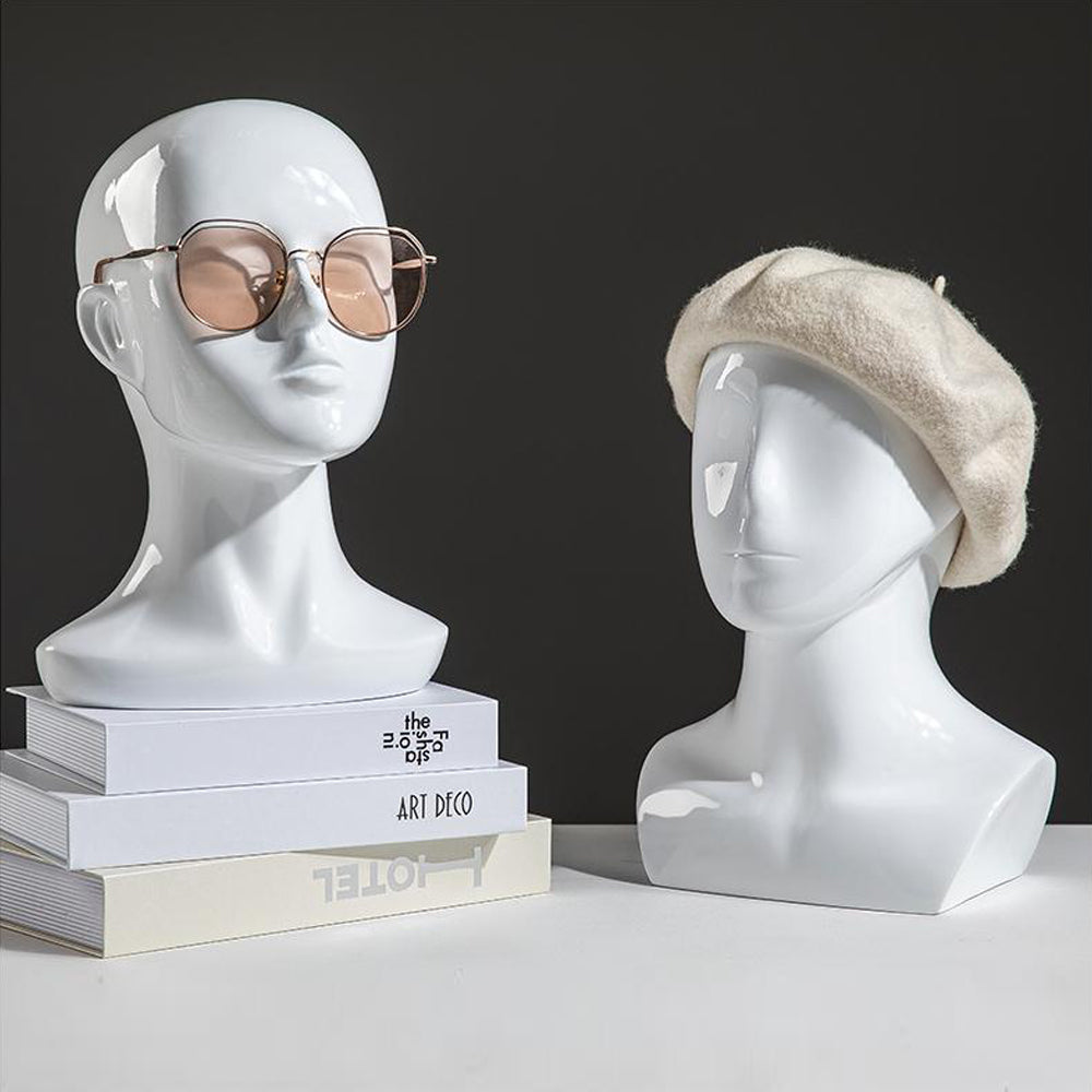 Female Male Fiberglass White Head Mannequin Hat Glasses Mask Cap Headband Wedding Headphone Jewelry Scarf Wig Display Head