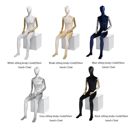 Jelimate Clothing Store Standing Sitting Pose Full Body Male Mannequin Dress Form,Luxury Colorful Velvet Mannequin Torso With Gold Silver Hand,Men Dress Form Clothing Model Props