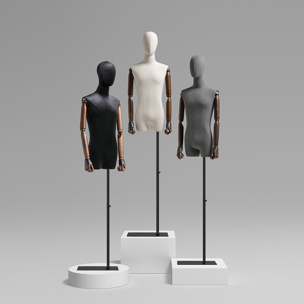 Half Body Male Display Dress Form Upper Body Fashion Men Fabric Mannequin Torso Manikin Head For Wigs Hat Holder For Jewelry Stand