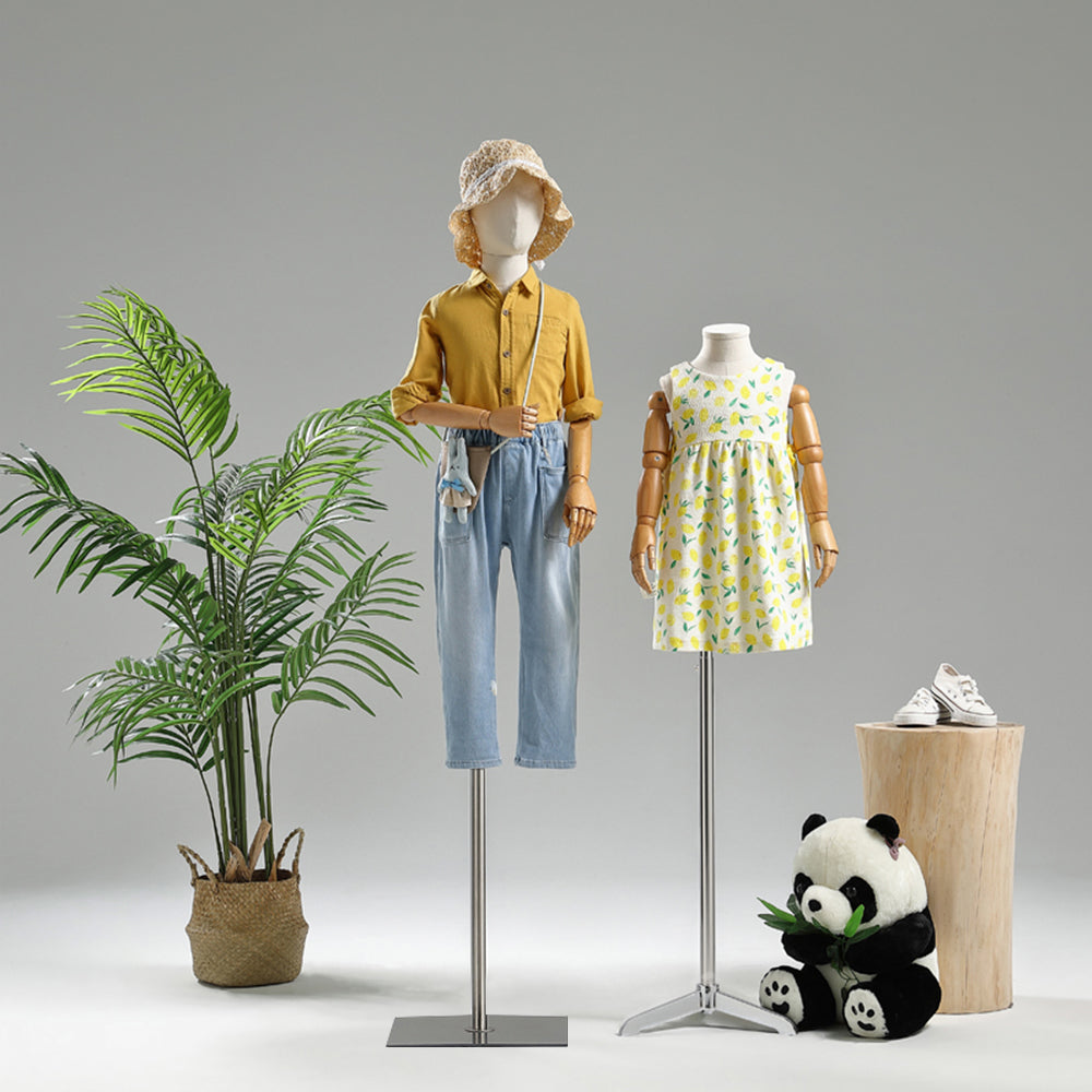 Jelimate Clothing Store Beige Kid Mannequin Torso Display,Canvas Mannequin Fabric Dress Form,Clothing Dress Form Child Model Wooden Arms Manikin Head
