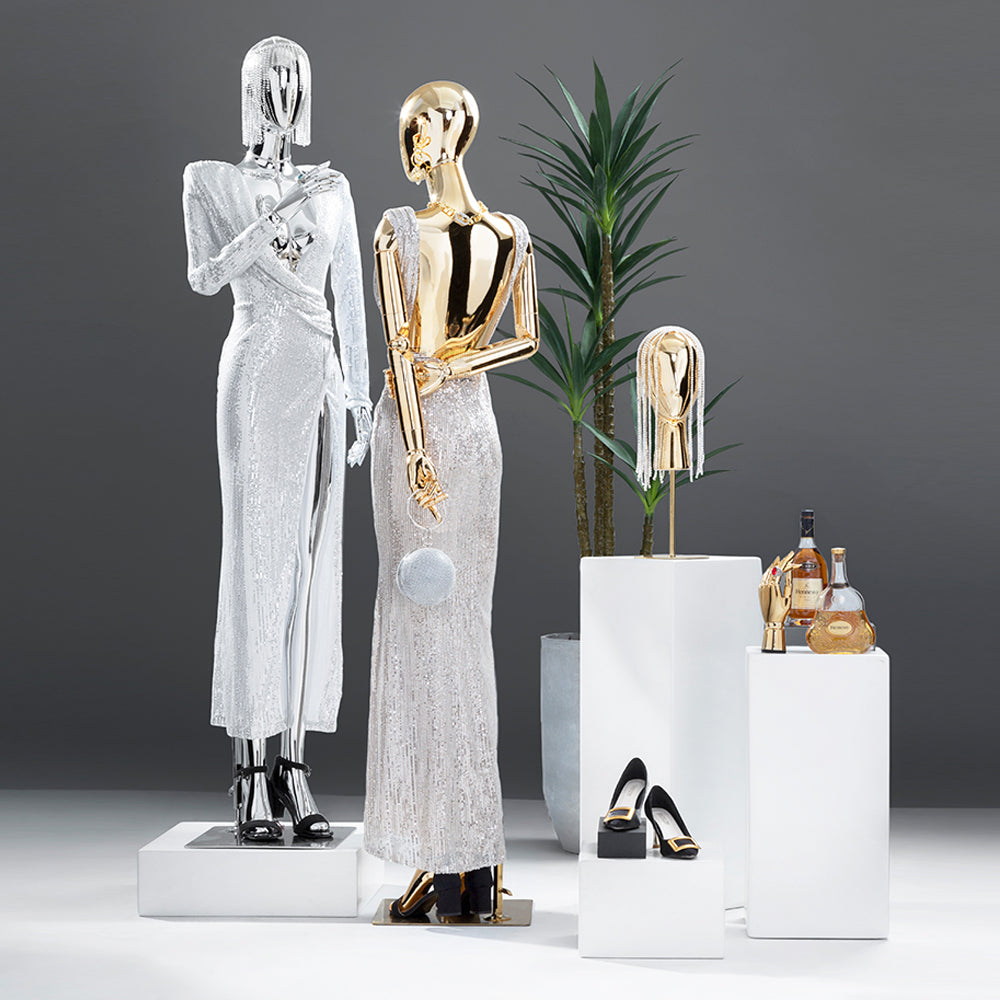 Jelimate Luxury Chrome Gold Standing Sitting Female Mannequin Full Body,Half Body Women Torso Dress Form,Wedding Dress Clothing Display Dress Form