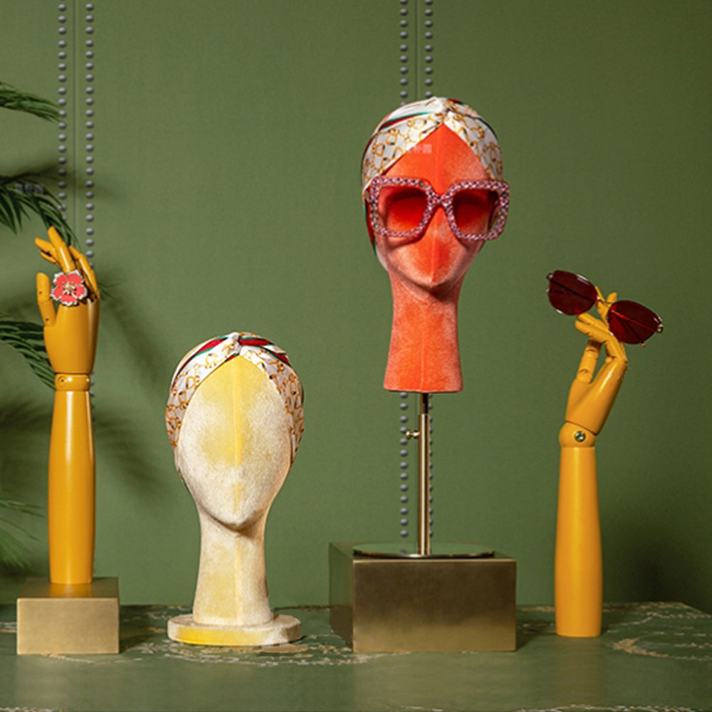 Jelimate Female Colored Velvet Mannequin Head Hat Sunglasses Scarf Jewelry Display Head Dress Form Manikin Head For Wigs