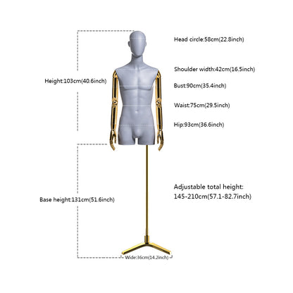 Jelimate Luxury Window Dress Form Male Mannequin Torso Stand,Half Body Male Dress Form Men Suit Mannequin For Pant,Shop Display Clothing Dress Form Model