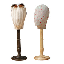 Load image into Gallery viewer, Female Mannequin Head with Wooden Stand, Luxury Fabric Head Mannequin, Hair Hat Wig Display Stand,Hat Block, Hat Holder,Manikin Head Kit
