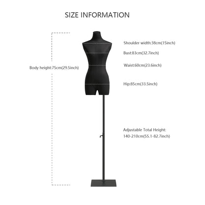 Half Body Female Display Dress Form Mannequin,Black Linen Mannequin Torso,Fashion Mannequin Head For Wigs,Hat Holder Jewelry Stand