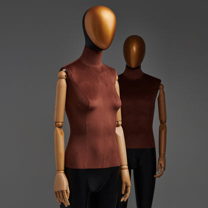 Jelimate High End Male Female Full Body Display Mannequin,Upper Bust Wrapping Brown Velvet Bottom Leg Painting Matte Black Dress Form with Wooden Arms