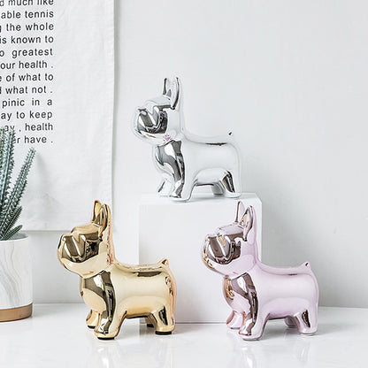 Jelimate Nordic Electroplating Dog Mannequin Pet Ornament Colorful Animal French Bulldog Puppy Piggy Bank European Luxury Living Room Study Hotel TV Wine Cabinet Office Home Decoration