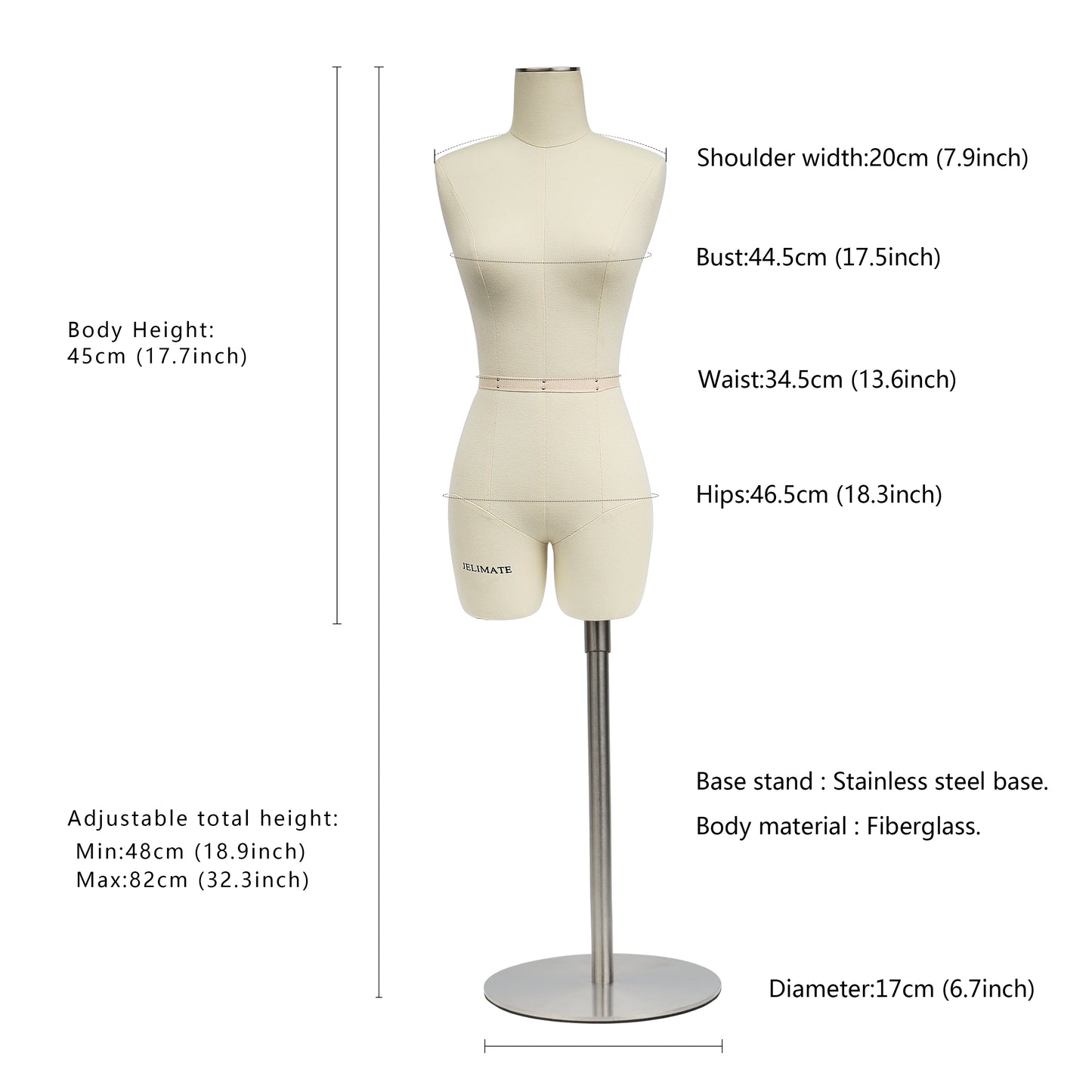 JMSIZE8 Half Scale Female Dress Form For Pattern Making,1/2 Scale Miniature Sewing Mannequin for Women,Mini Tailor Mannequin for Fashion Designer Fashion School Draping Mannequin